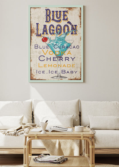 Blue Lagoon Vintage Cocktail Poster & Canvas Print | Retro Bar Sign Wall Art