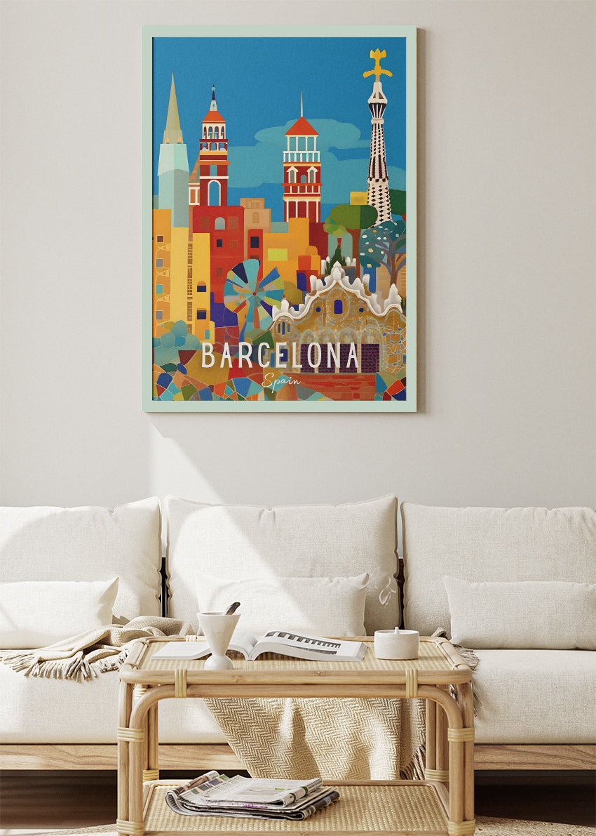 Barcelona Spain Poster & Canvas Print – Colorful Illustrated Gaudí City Art
