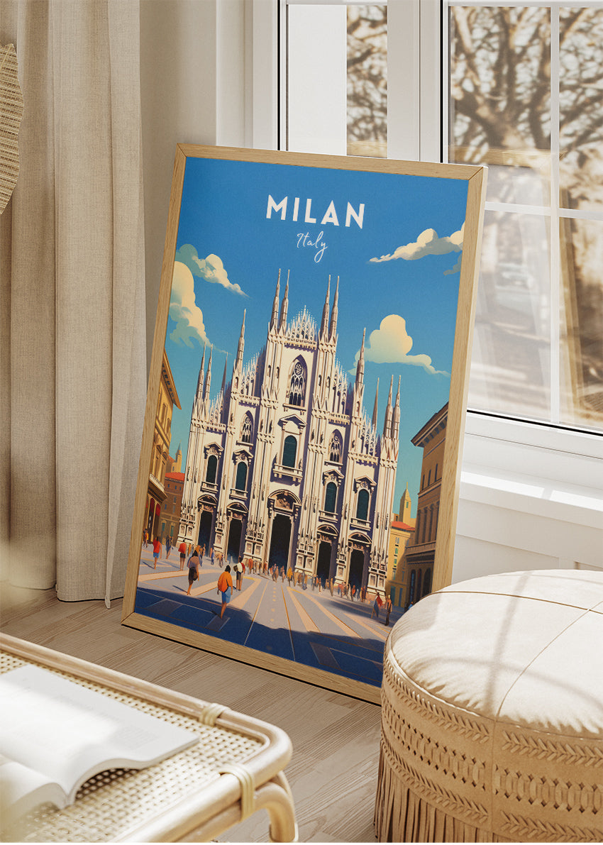 Milan Italy Poster & Canvas Print – Illustrated Duomo Cathedral Art