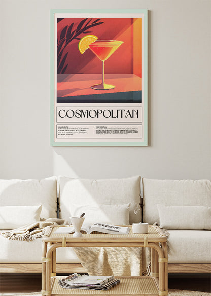 Cosmopolitan Mid-Century Cocktail Poster & Canvas Print | Modern Bar Wall Art
