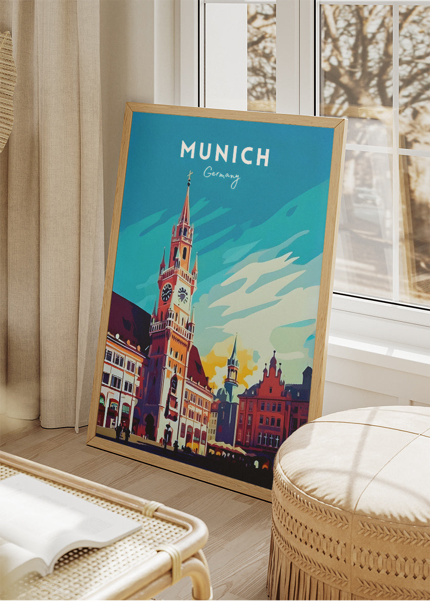 Munich Germany Poster & Canvas Print – Vintage Marienplatz Cityscape Art