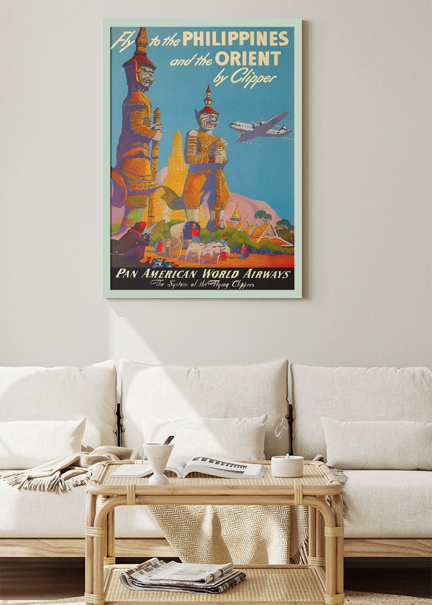 Philippines Vintage Travel Poster & Canvas Print – Pan American World Airways Retro Illustrated Art