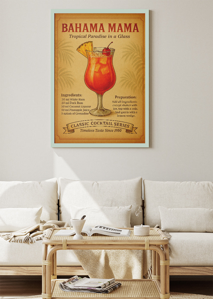Bahama Mama Vintage Cocktail Poster & Canvas Print | Classic Tropical Bar Wall Art