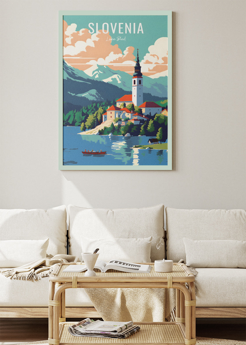 Slovenia Lake Bled Poster & Canvas Print – Illustrated Travel Art