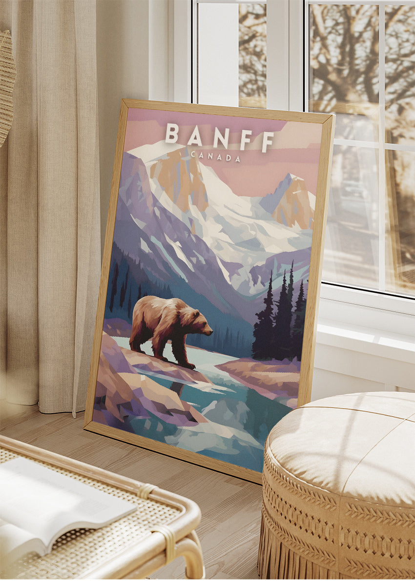 Banff Canada Mountain Bear Landscape Poster & Canvas Print – Nature Wall Art