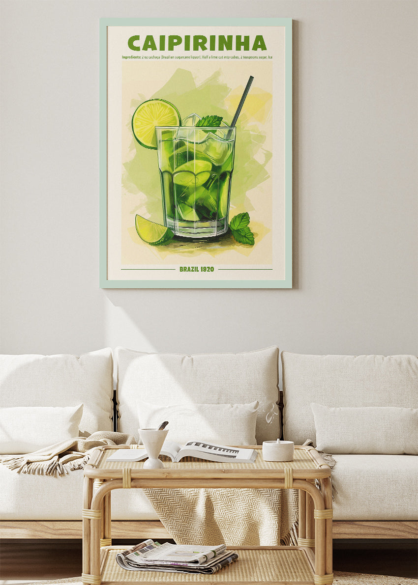 Caipirinha Watercolor Cocktail Poster & Canvas Print | Fresh Brazilian Bar Wall Art