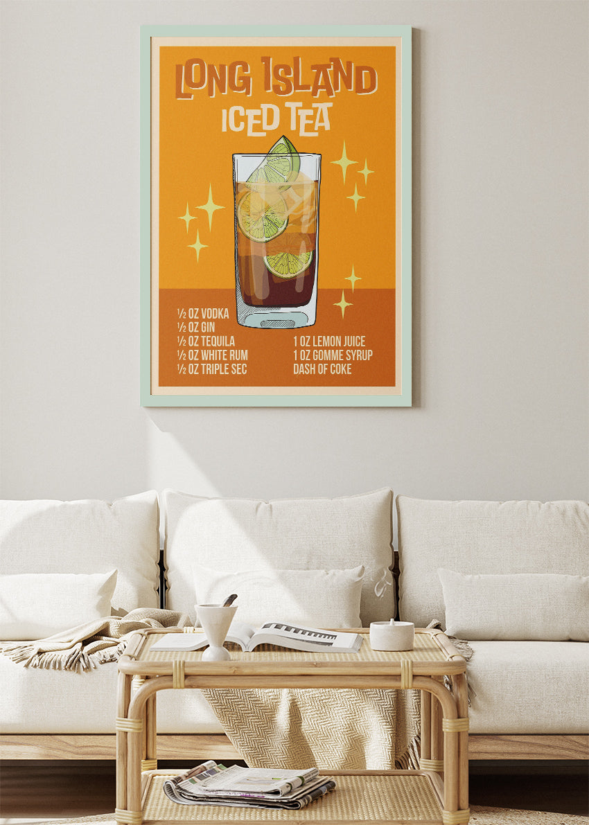 Long Island Iced Tea Retro Cocktail Poster & Canvas Print | Vintage Bar Wall Art