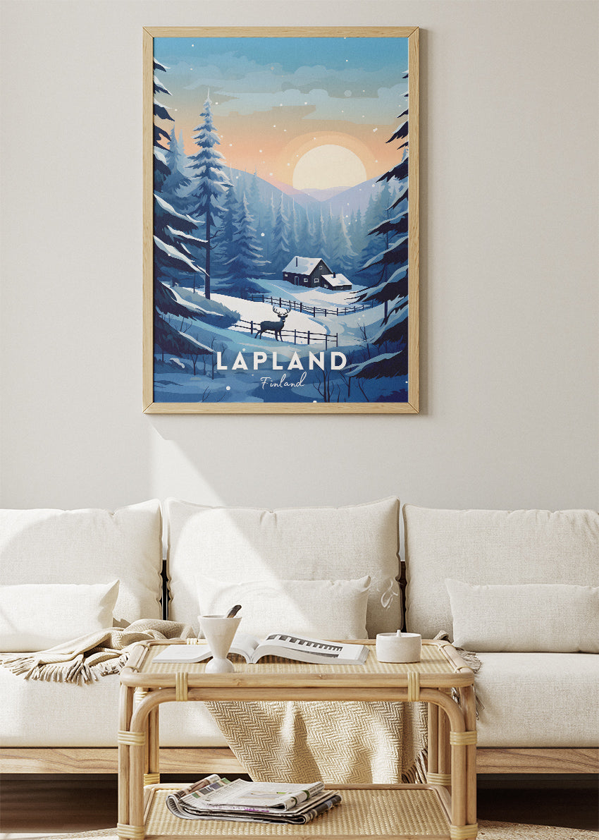 Lapland Finland Winter Cabin Poster & Canvas Print – Snowy Nordic Landscape Art