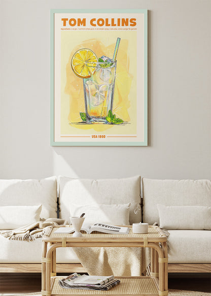Tom Collins Cocktail Poster & Canvas Print – Classic Gin Drink Wall Art – AI PRINT LAB