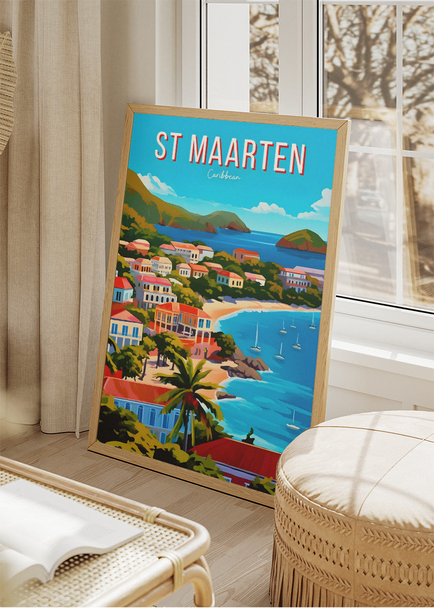 St Maarten Caribbean Travel Poster & Canvas Print – Tropical Island Beach Wall Art