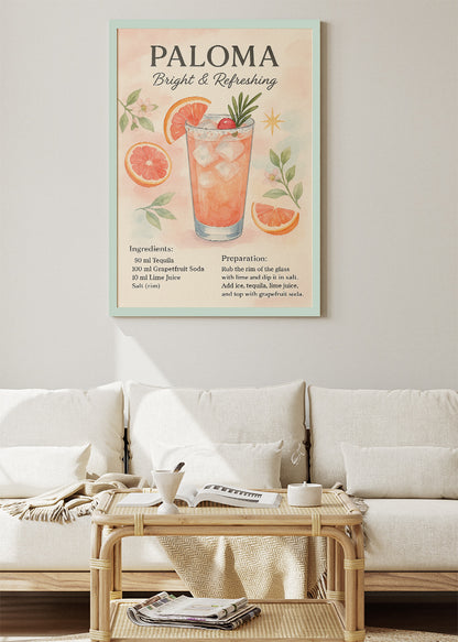 Paloma Cocktail Poster & Canvas Print | Watercolor Grapefruit Tequila Wall Art