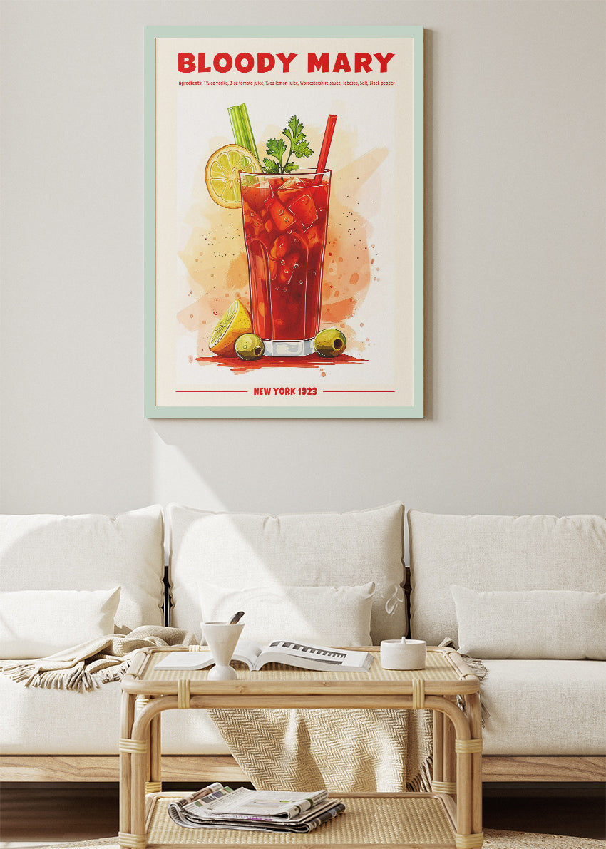 Bloody Mary Vintage Cocktail Poster & Canvas Print | Classic New York Bar Wall Art