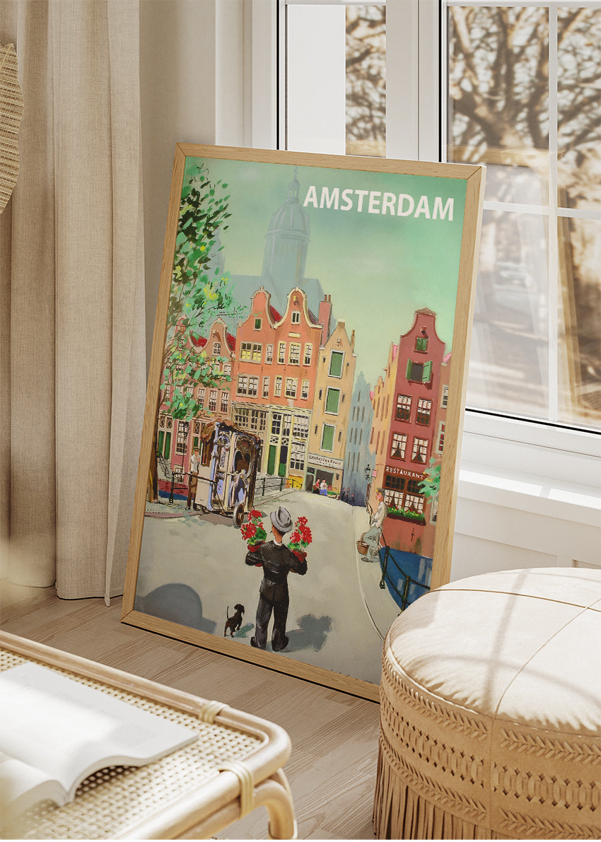 Amsterdam Vintage City Poster & Canvas Print – Retro Netherlands Street Art
