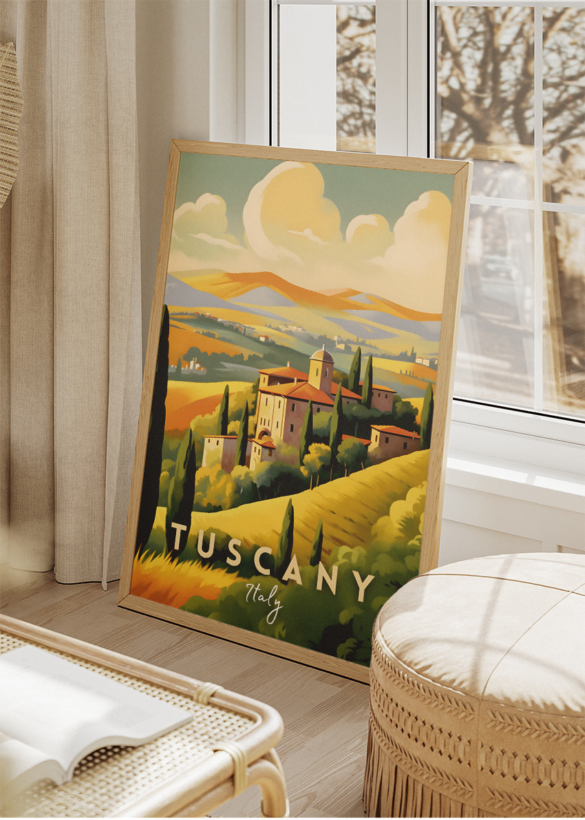 Tuscany Italy Poster & Canvas Print – Illustrated Countryside Landscape Art