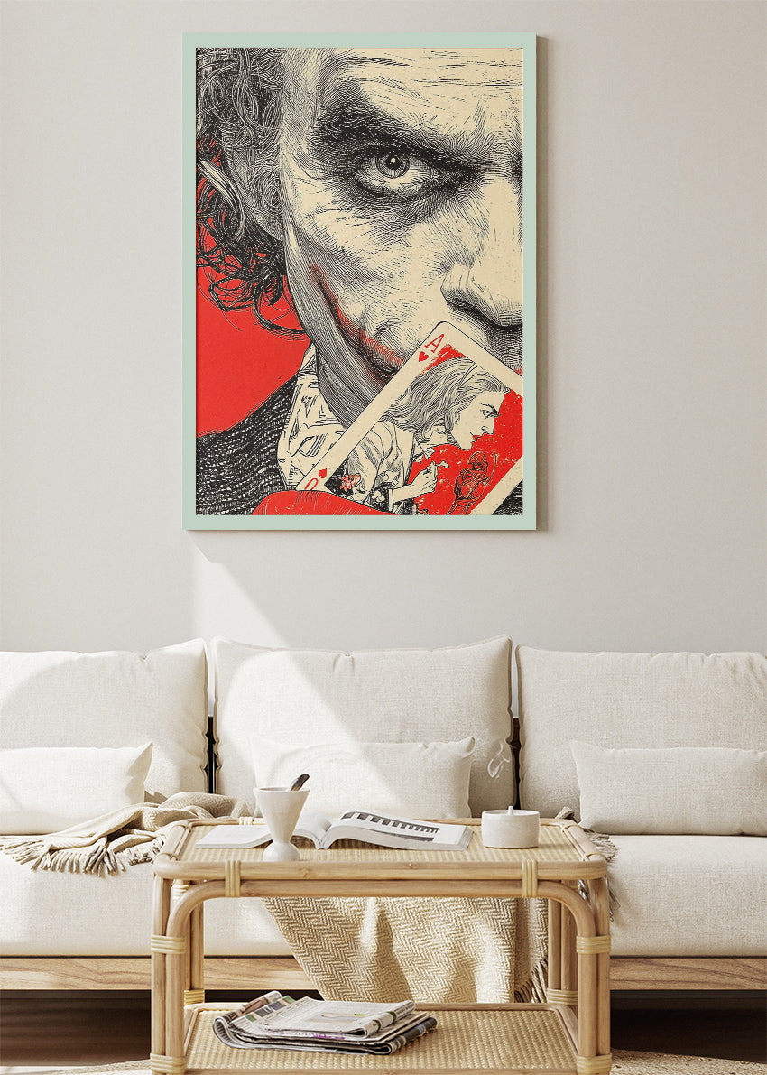 Joker – Ink Illustration with Red Accent Canvas & Poster Print – AI PRINT LAB