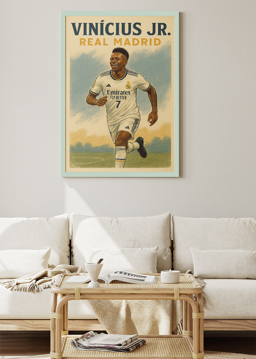 Vinícius Jr. Real Madrid Football Wall Art | Dynamic Winger Poster & Canvas