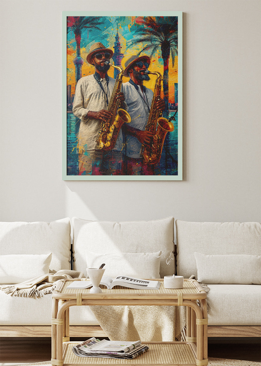 Sunset Jazz Duo Canvas & Poster Print – AI PRINT LAB