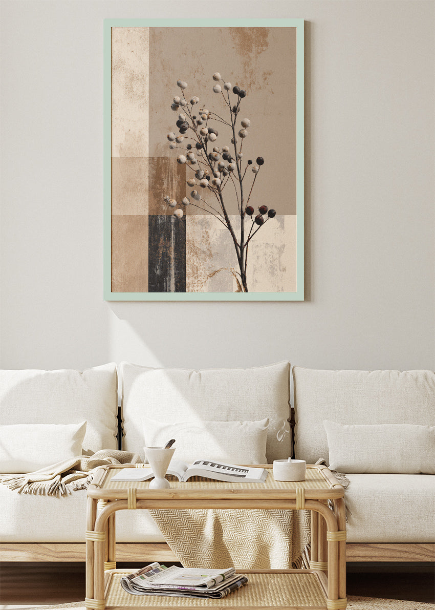 Neutral Botanical Branch Wall Art – Modern Earth Tone Canvas Print | Minimalist Nature Portrait Poster