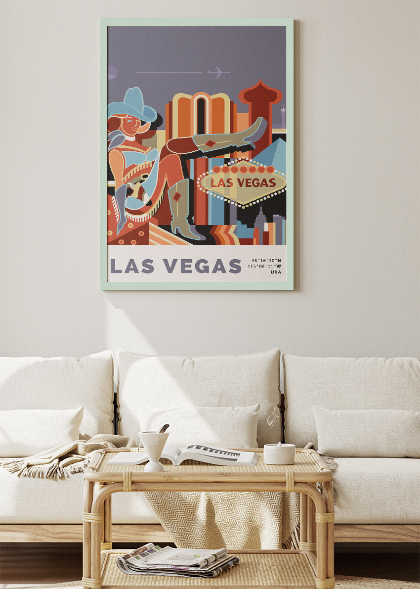 Las Vegas Nevada Poster & Canvas Print – Retro Showgirl & Neon Strip Illustration