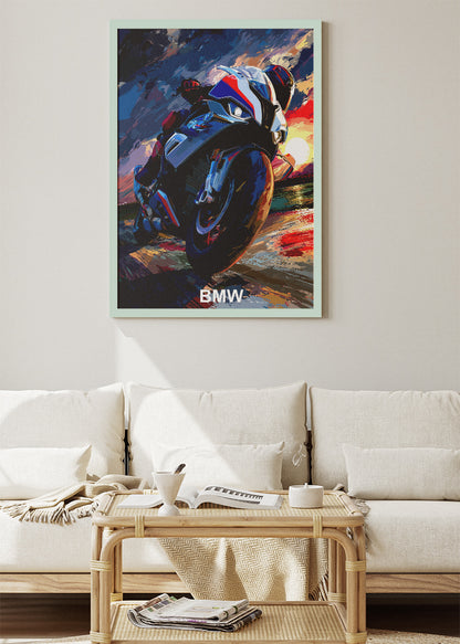 BMW Superbike Sunset Ride Art Poster & Canvas