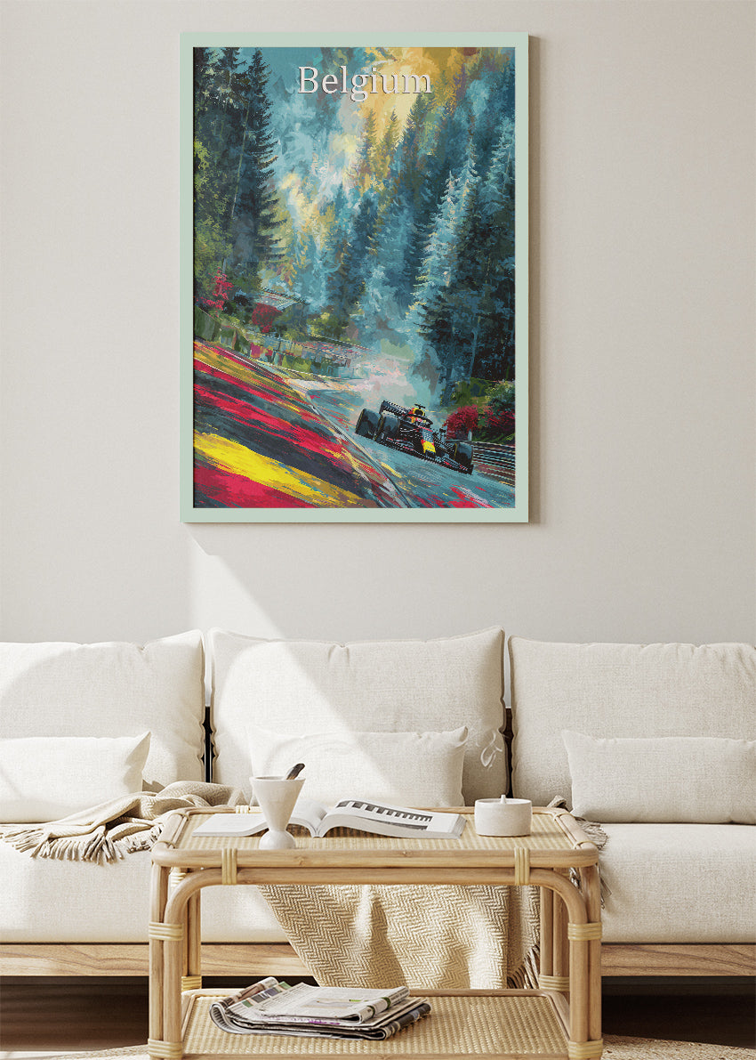 Belgium Formula One Forest Circuit Poster & Canvas | Cinematic Motorsport Wall Art