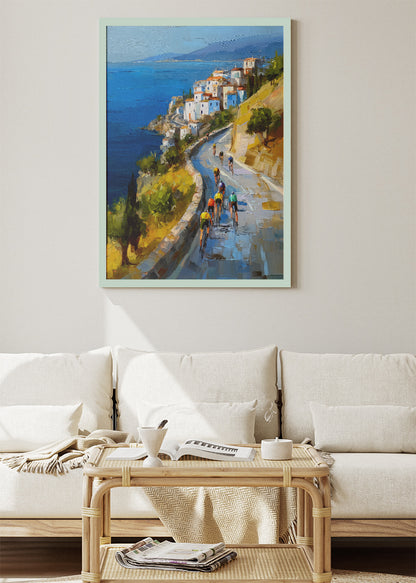 Coastal Road Cycling Art Print & Canvas – Peloton Above the Sea