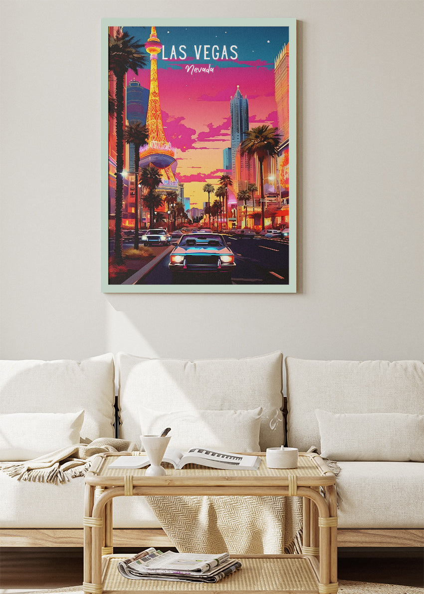 Las Vegas Nevada Poster & Canvas Print – Neon Sunset Strip Illustration
