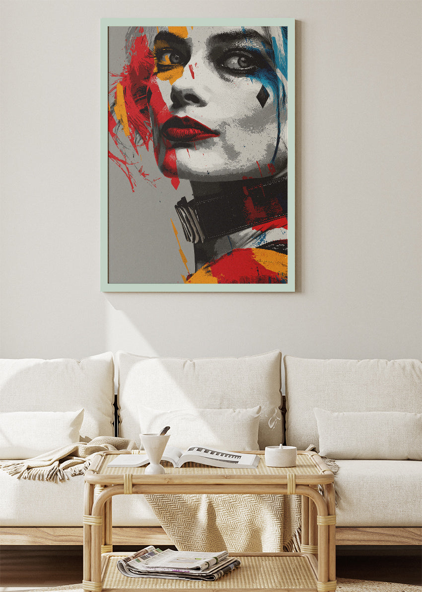 Harley Quinn – Vibrant Pop Art Portrait Canvas & Poster Print – AI PRINT LAB