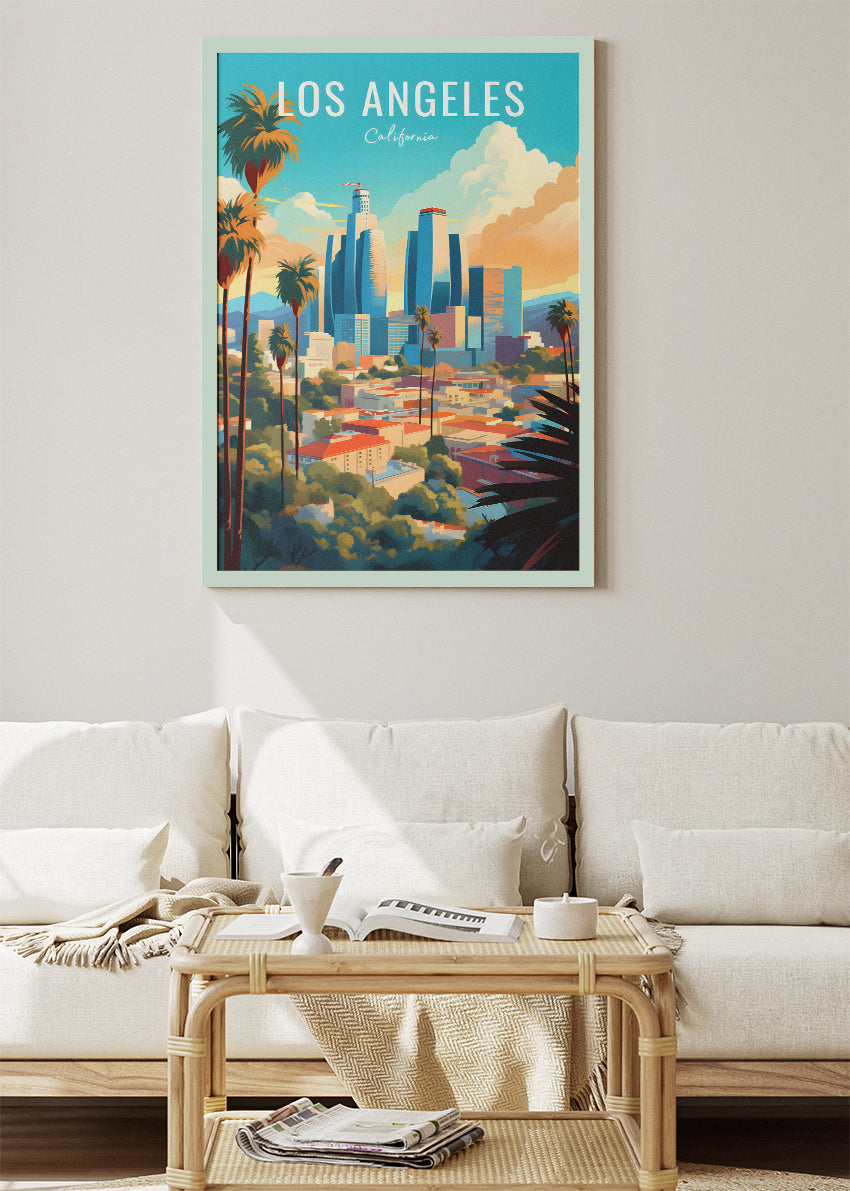 Los Angeles California Poster & Canvas Print – Skyline & Palm Trees Illustration