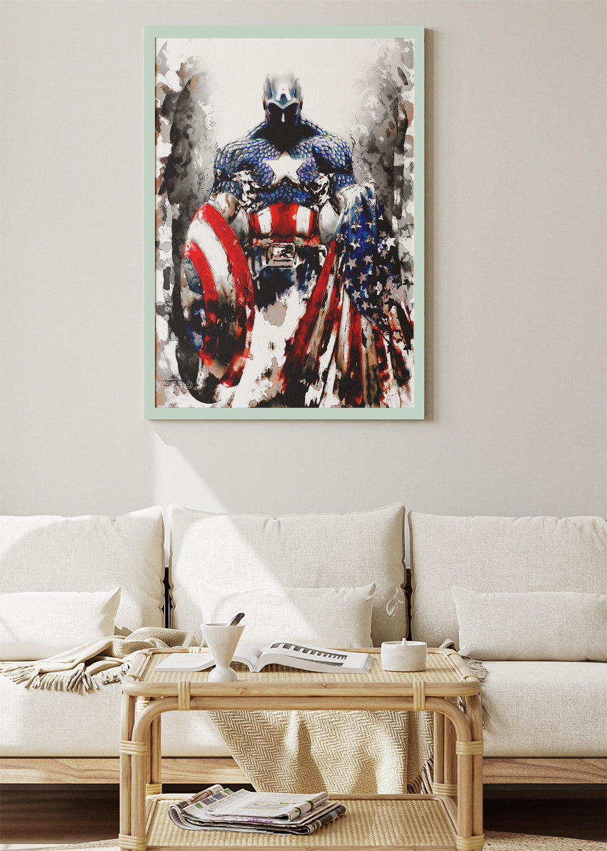 Captain America – Patriotic Warrior Canvas & Poster Print – AI PRINT LAB