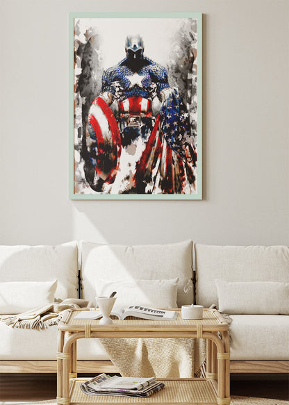 Captain America – Patriotic Warrior Canvas & Poster Print – AI PRINT LAB