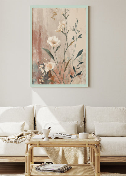 Soft Blush Floral Wall Art – Elegant Neutral Botanical Canvas Print | Modern Romantic Portrait Poster