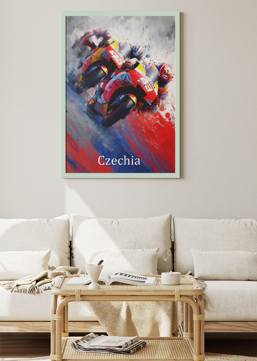 Czechia Moto Racing Duel Art Poster & Canvas