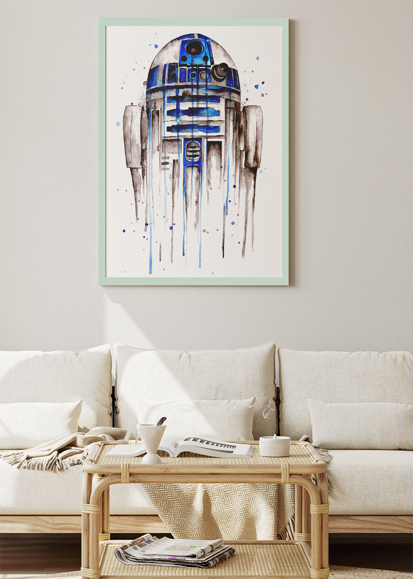 R2-D2 – Minimal Watercolor Droid Canvas & Poster Print – AI PRINT LAB