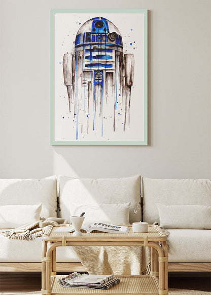 R2-D2 – Minimal Watercolor Droid Canvas & Poster Print – AI PRINT LAB