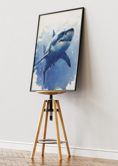 Blue Water Shark Poster & Canvas Print – Ocean Wildlife Watercolor Art