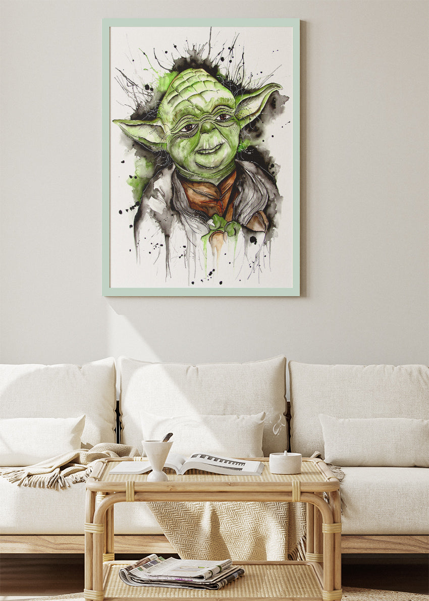 Yoda – Watercolor Ink Portrait Canvas & Poster Print – AI PRINT LAB