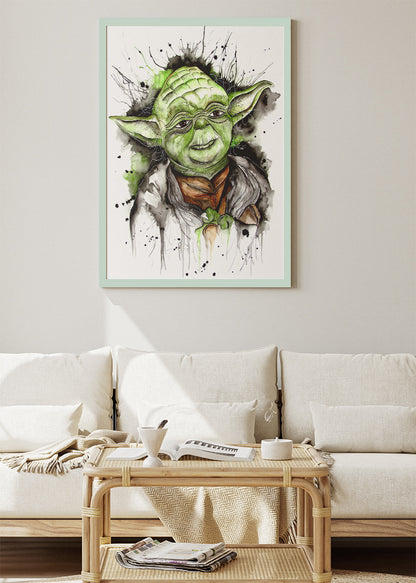 Yoda – Watercolor Ink Portrait Canvas & Poster Print – AI PRINT LAB