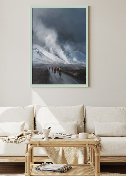 Frozen Frontier Cycling Art Print & Canvas – Riders Into the Storm