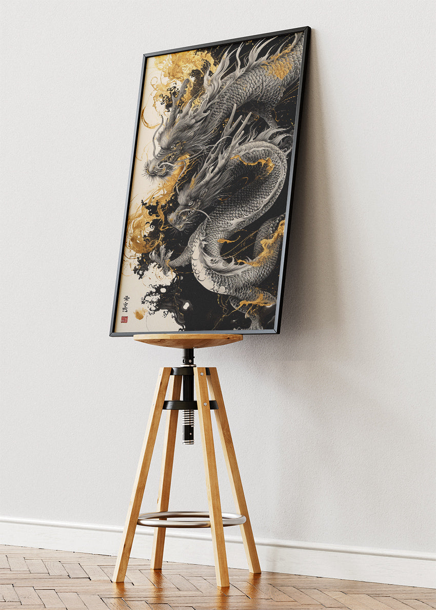 Golden Ink Dragon Canvas & Poster Print – AI PRINT LAB