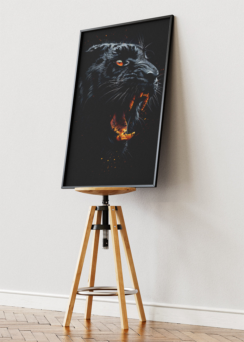 Black Panther Fire Roar Canvas & Poster Print – AI PRINT LAB