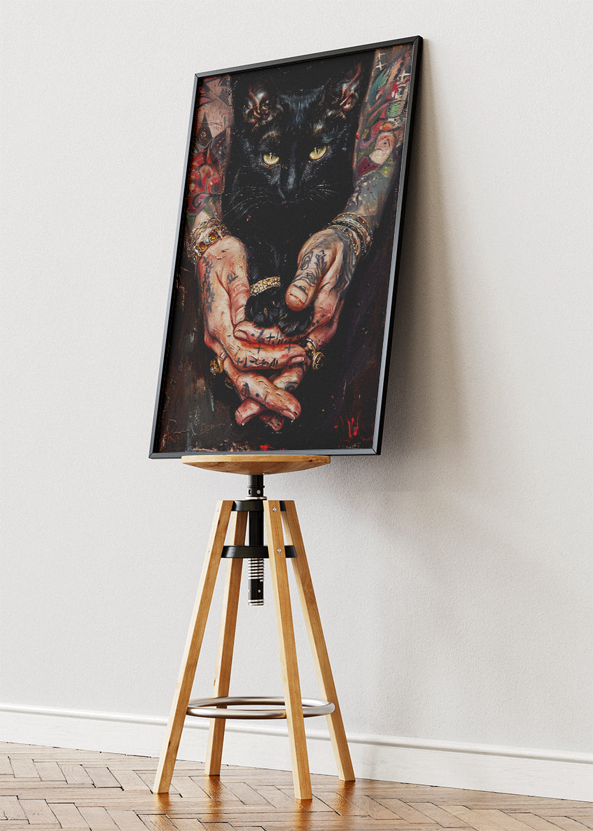 Mystic Black Cat Tattoo Art Canvas & Poster Print – AI PRINT LAB
