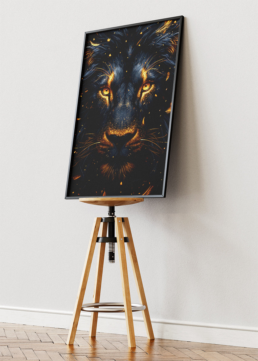Golden Lion Dark Portrait Canvas & Poster Print – AI PRINT LAB