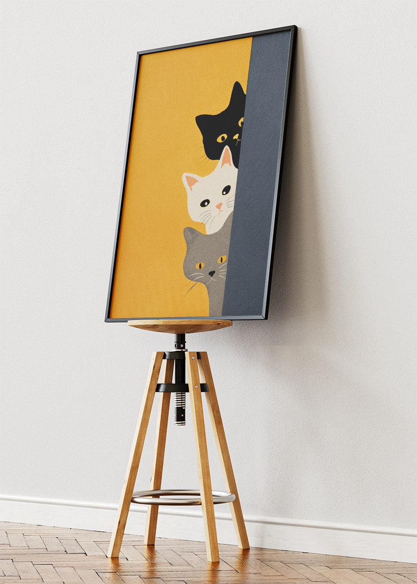 Minimalist Curious Cats Canvas & Poster Print – AI PRINT LAB