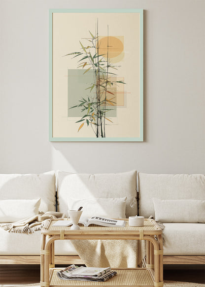 Minimalist Bamboo Wall Art – Modern Japandi Botanical Canvas Print | Zen Geometric Portrait Poster