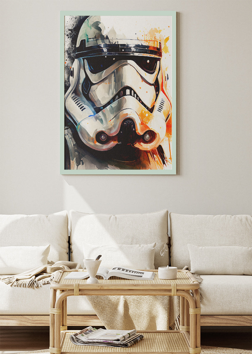 Stormtrooper – Watercolor Sci-Fi Helmet Canvas & Poster Print – AI PRINT LAB