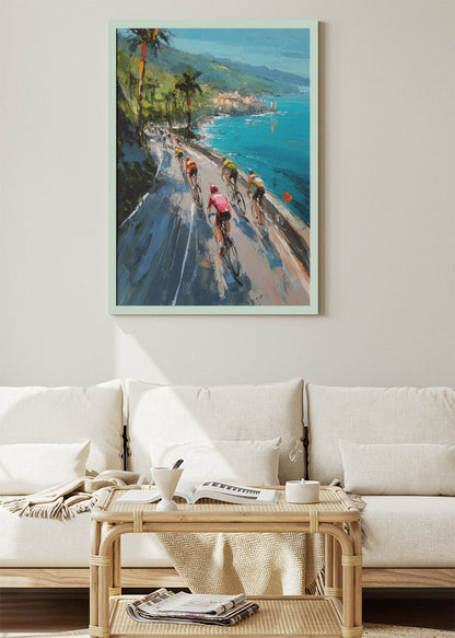 Coastal Momentum Cycling Art Print & Canvas – Ride the Blue Horizon