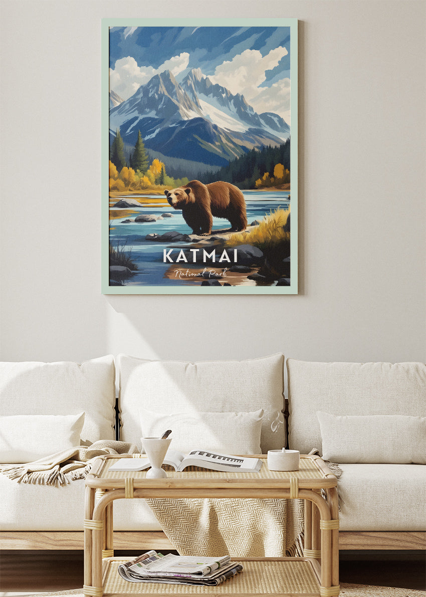 Katmai National Park Poster & Canvas Print – Grizzly Bear Alaska Landscape Wall Art