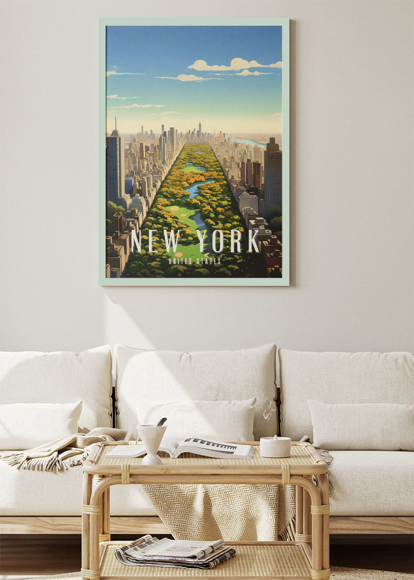 New York United States Poster & Canvas Print – Central Park Aerial Skyline Illustration