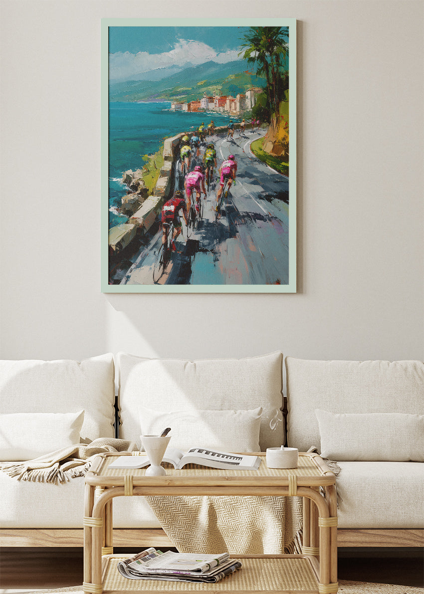 Mediterranean Sprint Cycling Art Print & Canvas – Coastal Race Line